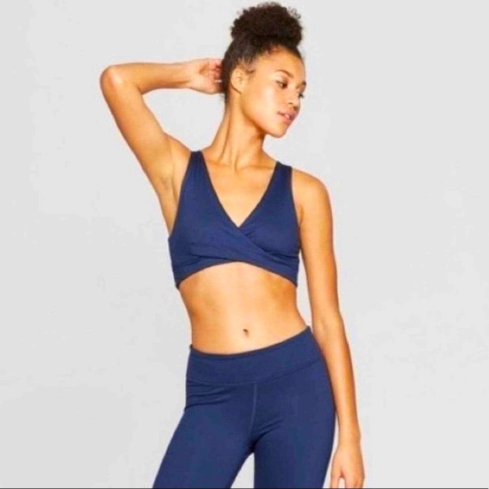 JoyLab Navy Blue V Neck Crossover Sports Bra